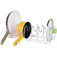 mDesign Organizador de sartenes y tapaderas – Soporte de metal cromado con 6 compartimentos para sartenes y tapas de…